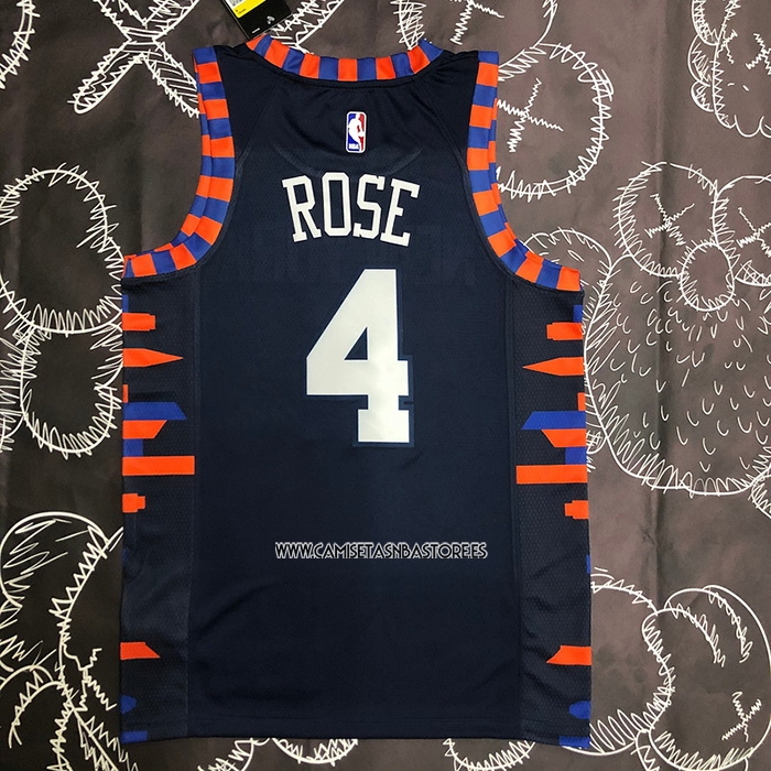 Derrick Rose NO 4 Camiseta New York Knicks Ciudad Edition 2019-20 Azul